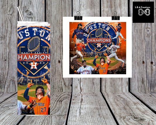 Houston Astros 2023 World champions 20oz skinny tumbler